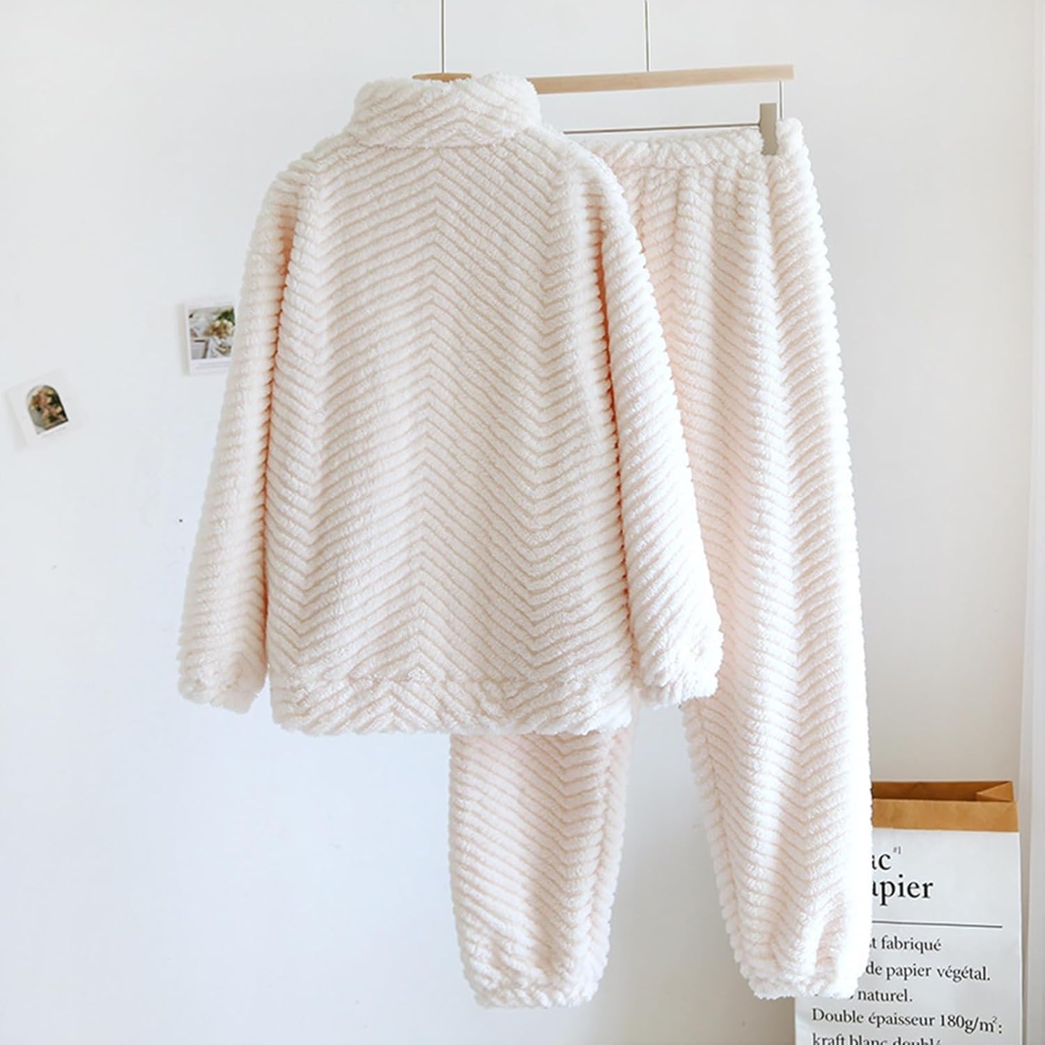 Conjunto de pijama para hombre, de forro polar, 2 piezas, con cremallera, para invierno, franela suave