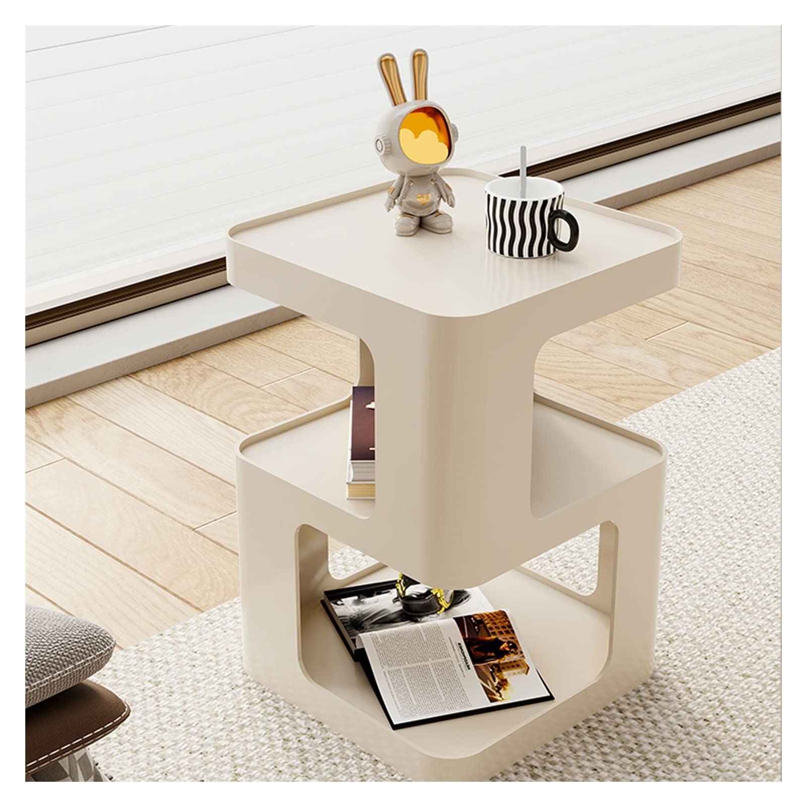 Table basse salon beige et carrée de 15,7 pouces avec rangement