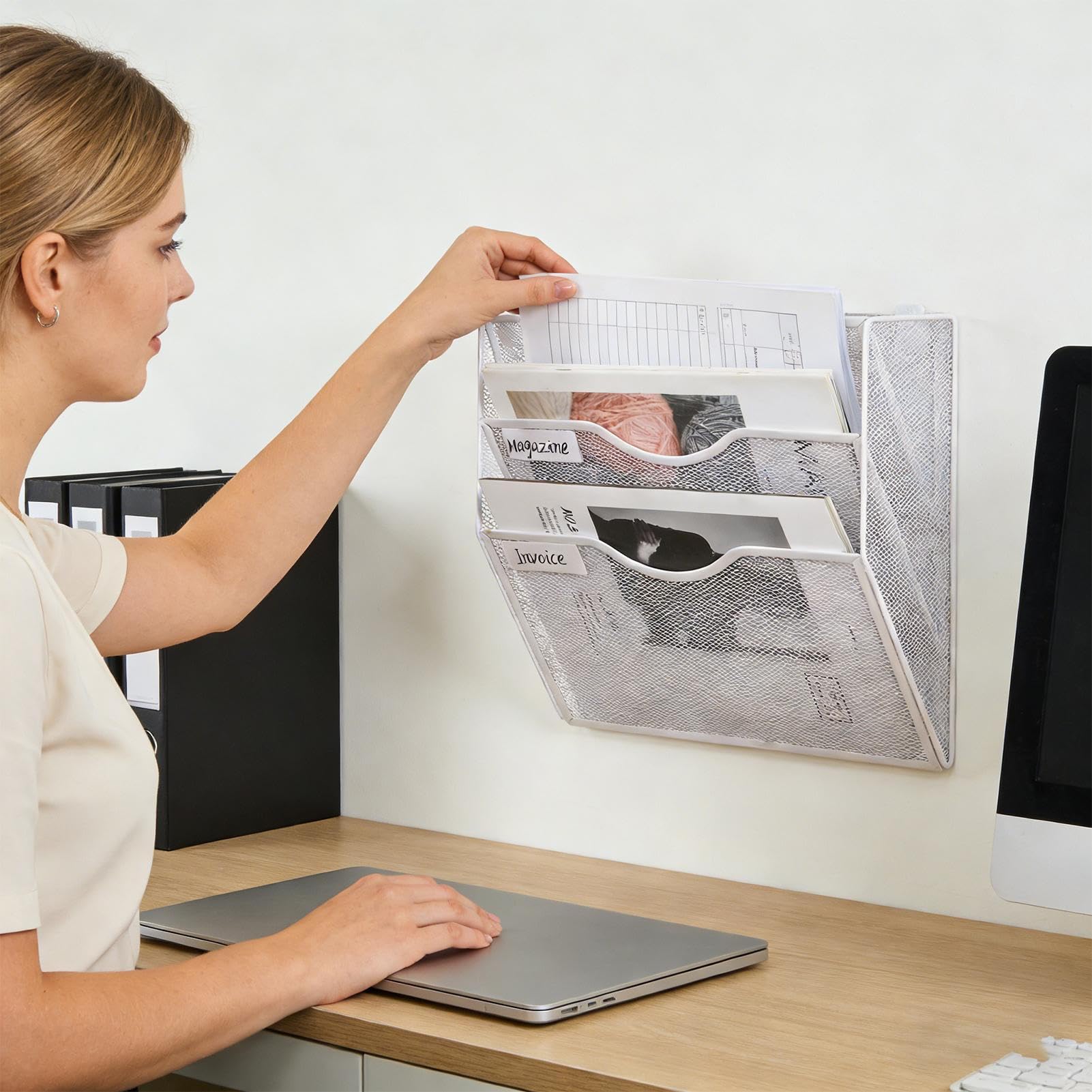 Organizer per documenti da parete, scaffale metallico a 3 livelli con