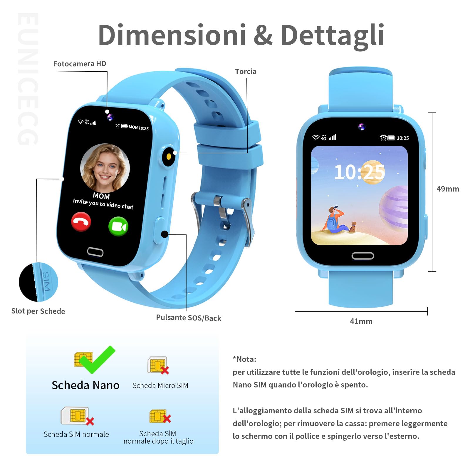 4G Smartwatch Bambini con GPS localizzatore Telefono Videochiamate Modelli di Aula Chat Vocale Giochi Sveglia SOS Calcolatrice - Digitale Orologio Smartwatch Bambina Bambino Compleanno Regalo