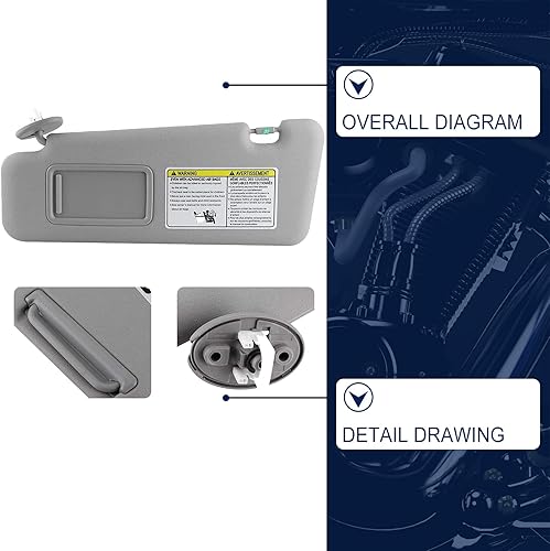 Miniatura 4 de 2 unidades de visera para el lado izquierdo del conductor y del pasajero derecho con luz para Toyota Highlander 2008 2009 2010 2011 2012 2013
