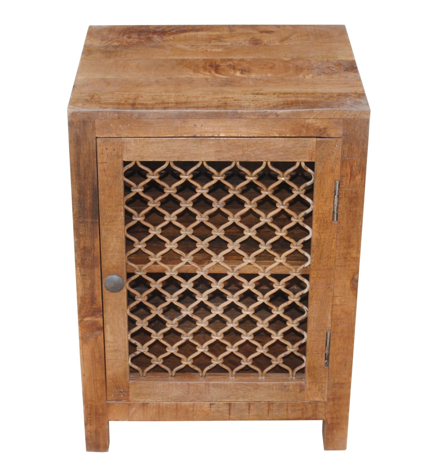 Wooden Bedside Cabinet, Single Door Storage Side Table with Decorative Lattice Front, Inner Shelf, Compact Nightstand for Bedroom, Living Room, Office, Brown Wood Finish, 1 Piece-image-49