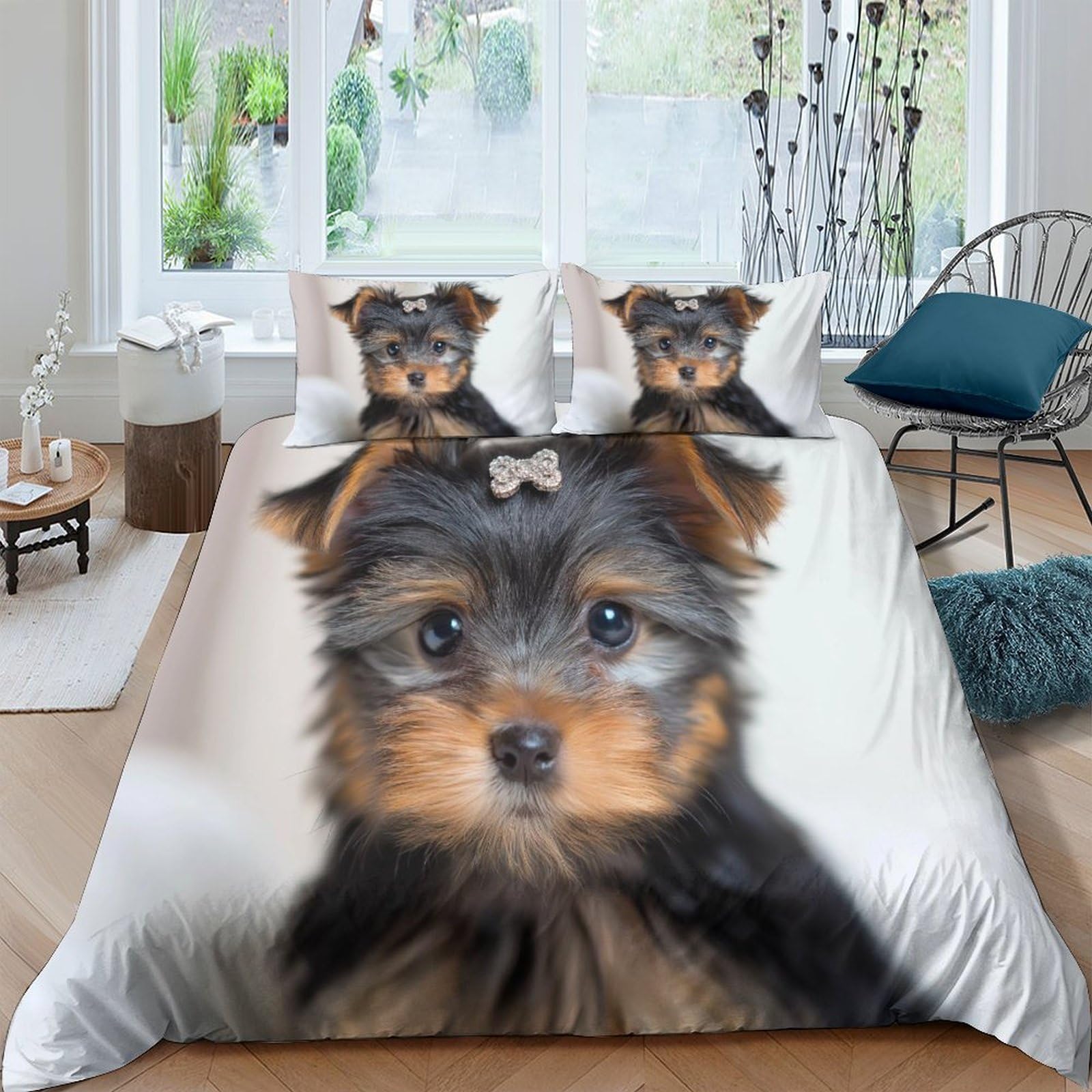 HWEICOIN Yorkshire Terrier Duvet Cover 2 PCS Hotel Quality Quilt Cover Bedding Sets Bed Covers with Pillowcases with Zipper Closure Hypoallergenic Soft Breathable Microfiber Single（135x200cm）