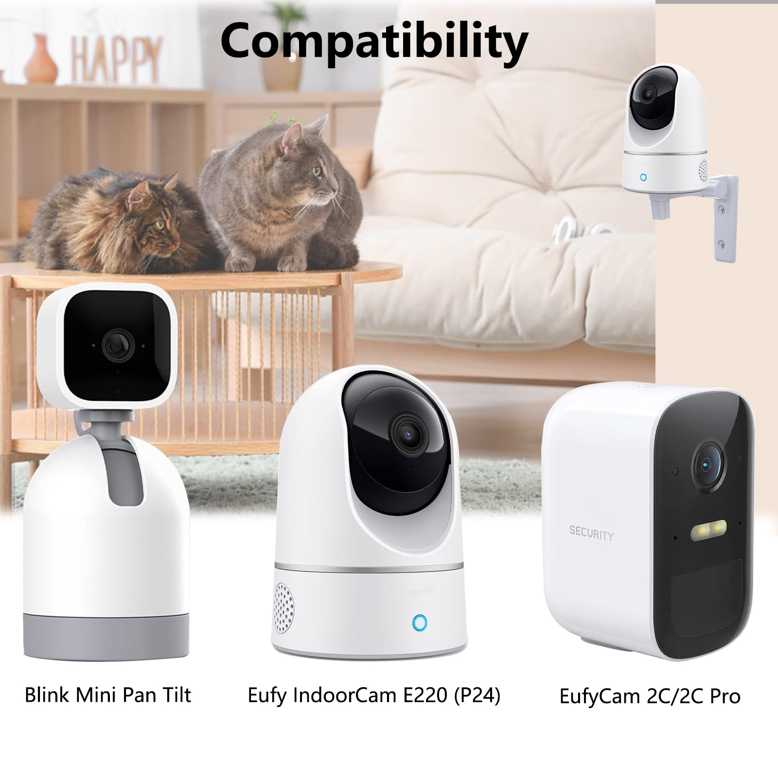 Wandhouder compatibel met Eufy Security Indoor Cam E220 / Blink Mini Pan-kantelcamera, wandhouders, plafondhouder, standaard, accessoires, super hard metaal, 2 stuks (zonder camera's