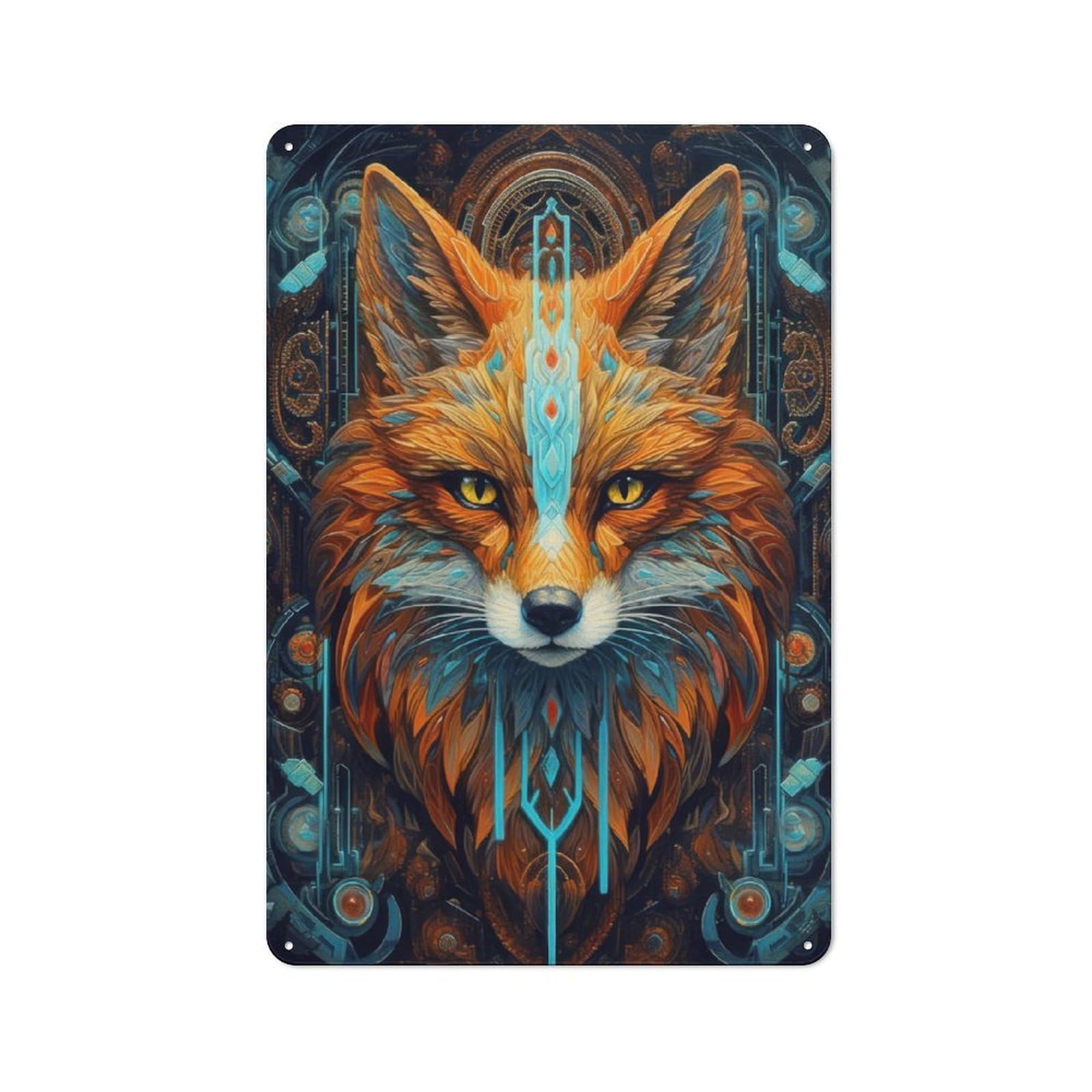 Junmoney Style Neon Tribe Fox Rustic Metal Sign 30X20cm For Garden Room Or Summerhouse, For Themed Interiors In Garden Rooms And Summerhouses