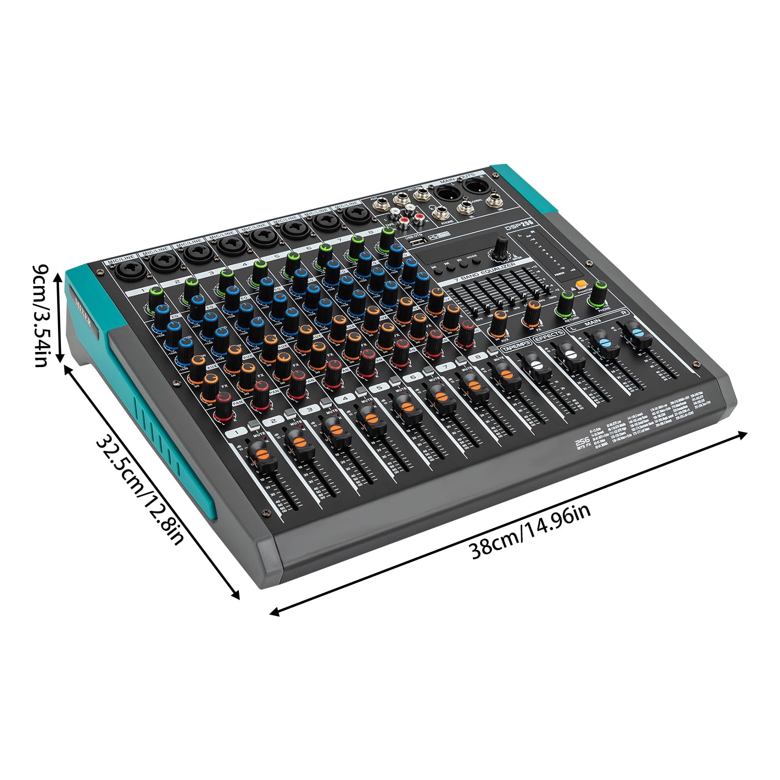 Audio-Mischpult, 8 Kanal Stereo Live Mischpulte, Audio Mixer Profi Musik Mixer, DJ Mischer Board Karaoke Mischpult Audio, Bluetooth USB