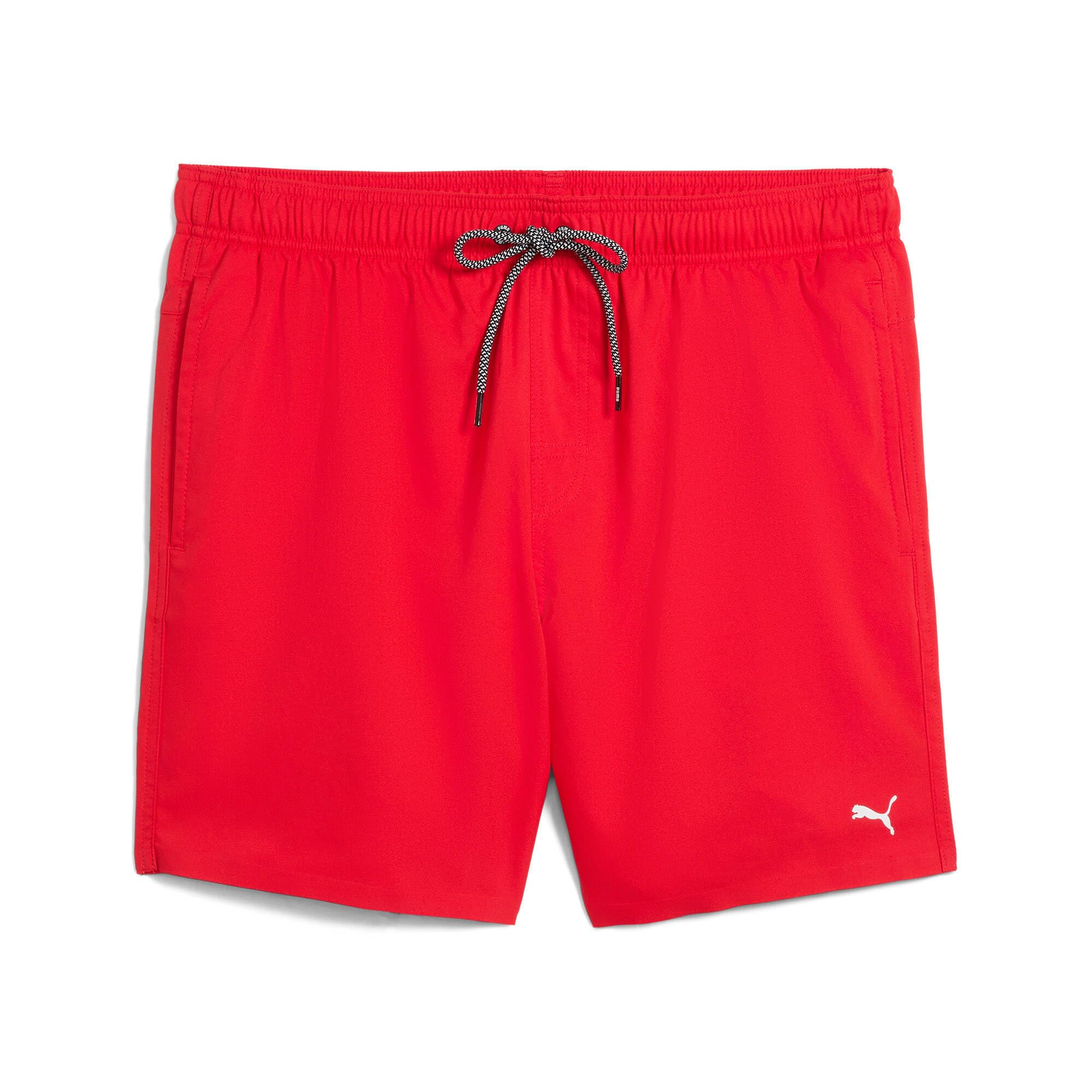 Puma Men's Medium Length Visible Drawstring Swimming Trunks, red, L