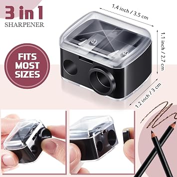 Chuangdi 5 Pcs 3-in-1 Size Makeup Pencil Sharpener (Small/Medium/Large), Dual Holes Eyeliner Sharpener with Cover and Adjuster, for Extra Large Jumbo Eyeliners, Lip Liners, Brow Pencils