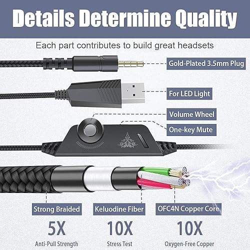 Miniatura 5 de BENGOO Auriculares profesionales para juegos para PS4, PS5, PC, Xbox One, auriculares con cancelación de ruido con micrófono, luz LED, sonido