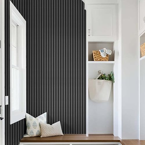 Miniatura 3 de Papel tapiz de rayas de madera autoadhesivo para despegar y pegar, papel de contacto de madera de 23.6 x 196 pulgadas, papel tapiz de rejilla de