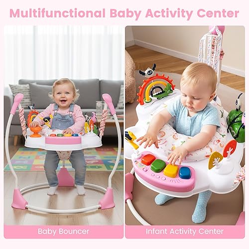 Miniatura 9 de INFANS Centro de actividades para bebés con música, luz, juguetes interactivos, asiento giratorio de 360, 3 alturas para más de 6 meses (rosa)