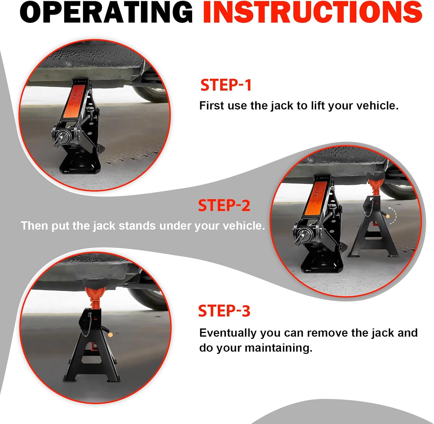 3 Ton Jack Stands (6,600 LBs) Heavy Duty with 2 Crossbars & Double Pin Locking - Adjustable 11.61" to 16.34" Jack Stands for Trucks, SUV, Car, Garage, UTV/ATV - 1 Pair, Safe & Stable Support