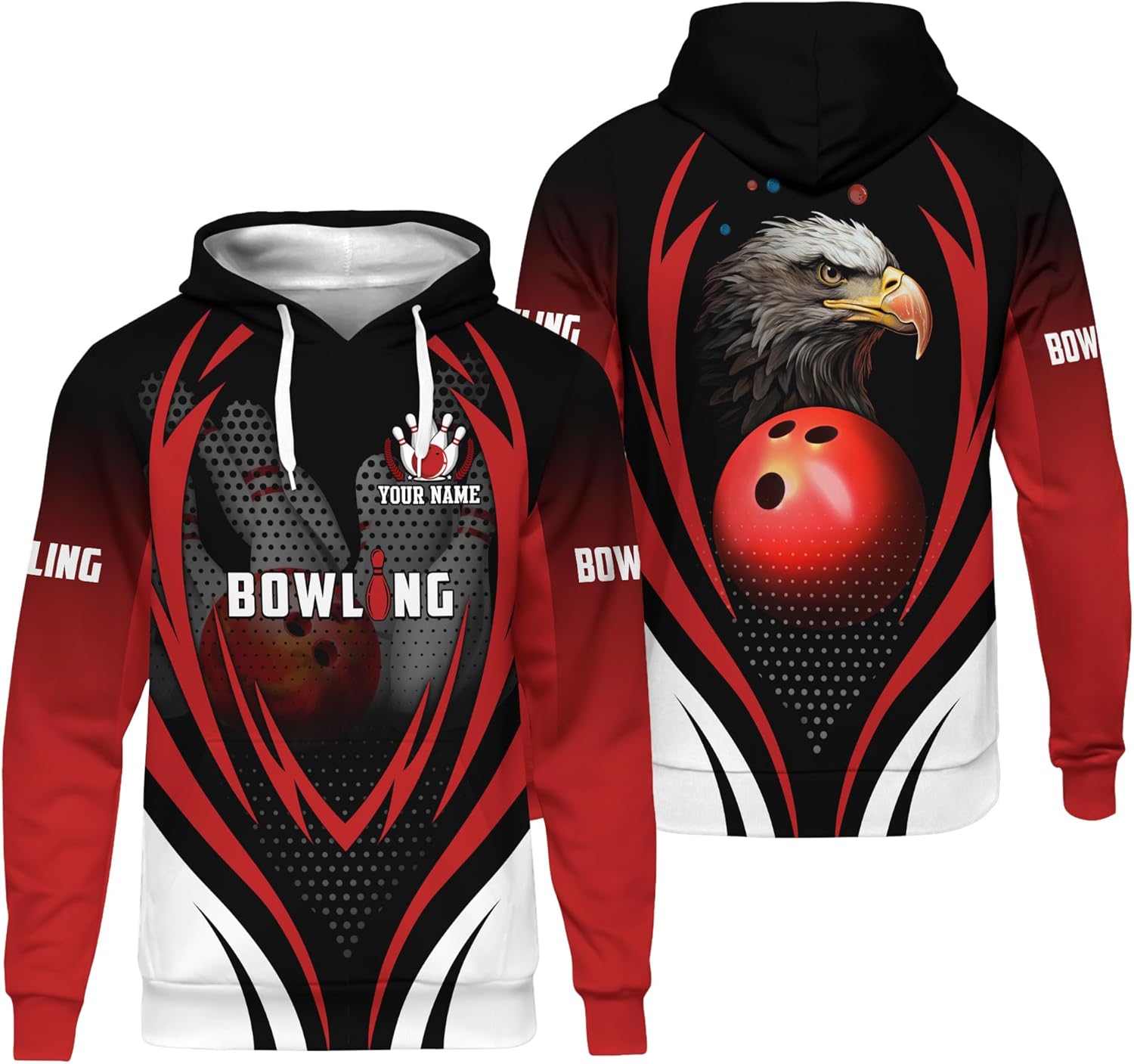 Men's Bowling Novelty Hoodie Custom Red Bowling Ball Shirt For Bowling Team 3D Bowling Themed Outfit