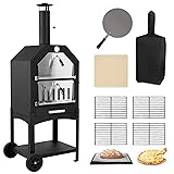 Outdoor Pizza Oven Wood Fired Pizza Oven Patio Portable Pizza Maker Cooking Grill with Wheels Waterproof Cover for Backyard Camping