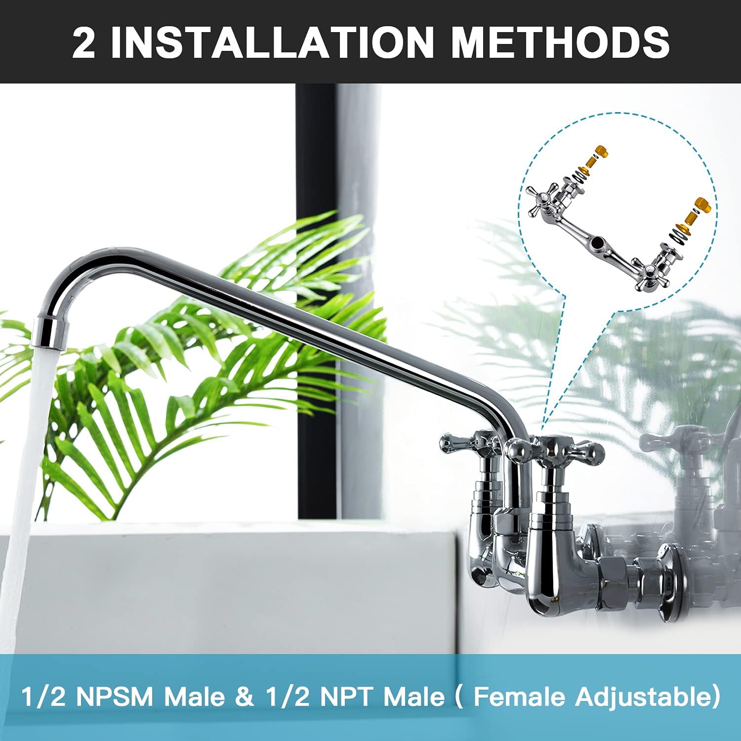 Authentic Crazy Deals Wall Mount Kitchen Faucets, Favorpo 8 Inches Center Commercial Wall-Mount Faucets, 12 Inches Swivel Spout Utility Sink Faucet, Dual Cross Handles Faucet for Kitchen Laundry Room Restaurant