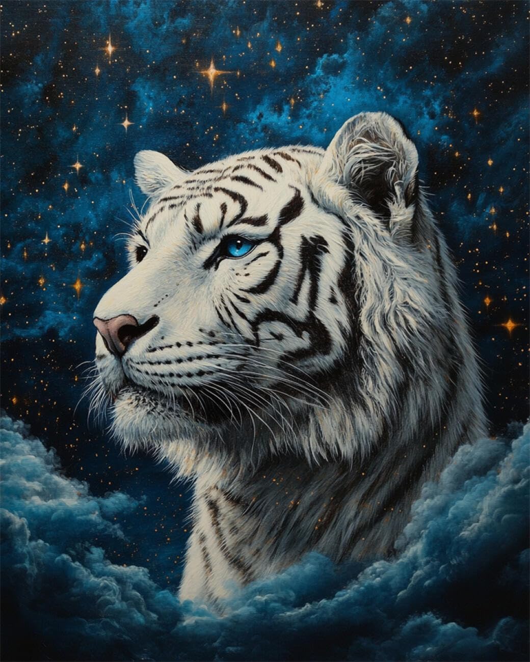 RKFLGEW DIY Bead Embroidery Kit Starry Sky and White Tiger 40x50cm