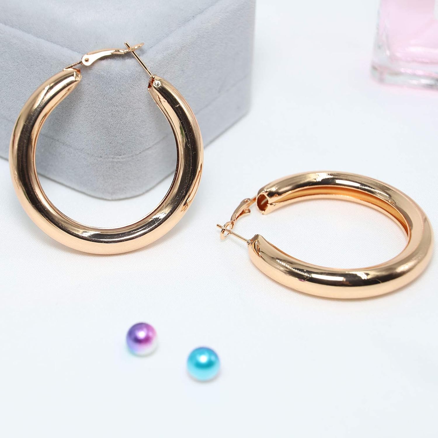 Yienate Boho Large Hoop Earrings Dainty Dangle Gold Round Large Ear Drop Exaggerated Circle Hoop Cuff Earrings for Women and Girls - Image 4