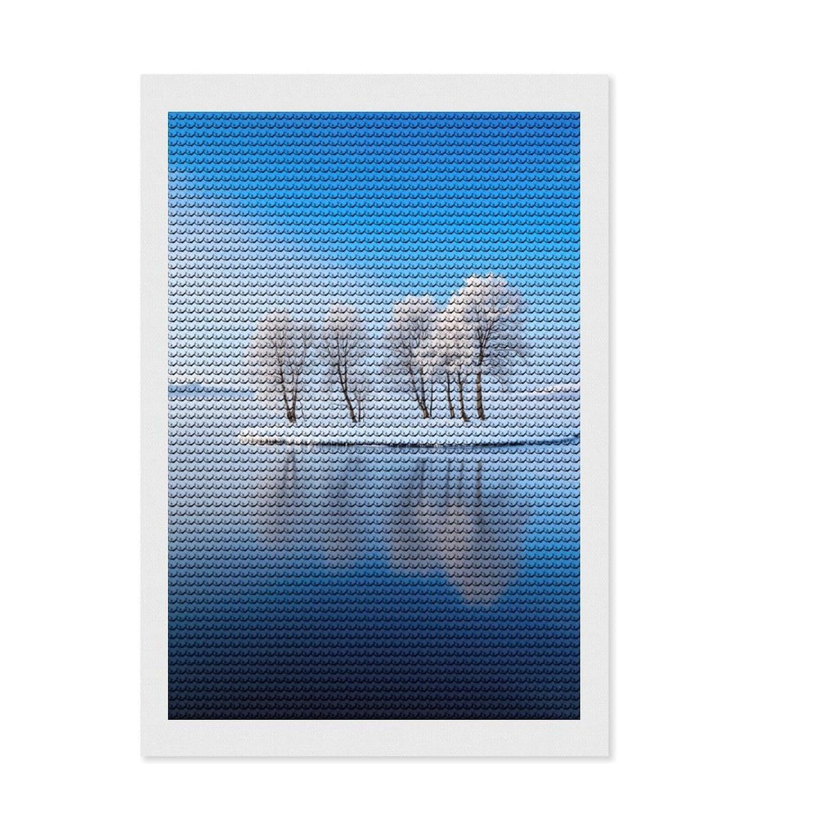 Junmoney Snowy Island in A Frozen Lake DIY Diamond Art Canvas Kit 8"x12", Adhesive Canvas, Modern Decor, for Creative Relaxation, Gift Idea, with Tool Kit