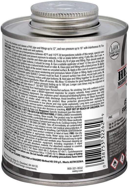 oatey 32262 Contact Cements, 16 oz, Gray