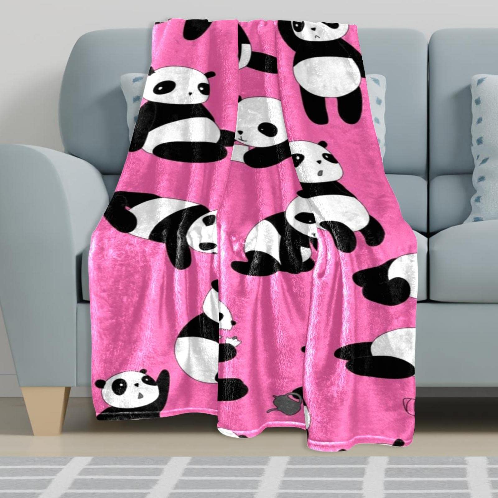 Amazon｜ピンクの幸せなパンダ スローブランケット軽量マイクロ