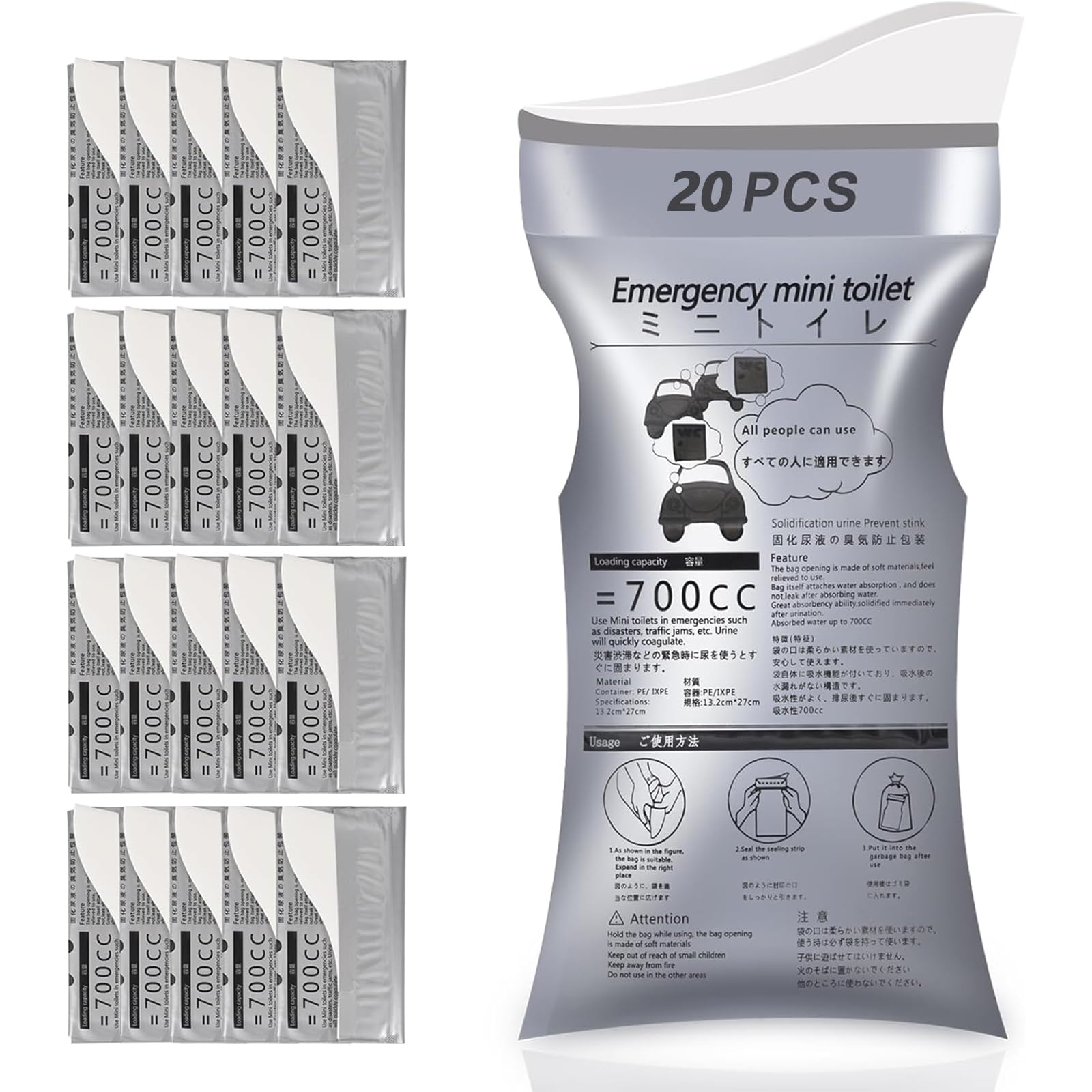 JIAHAI 20 Pack Disposable Urine Bag for Porsche Macan 2025, Travel Pee Bags, Vomit Bags, Emergency Portable Camping Pee Bags for Travel Traffic Jam, 700ml
