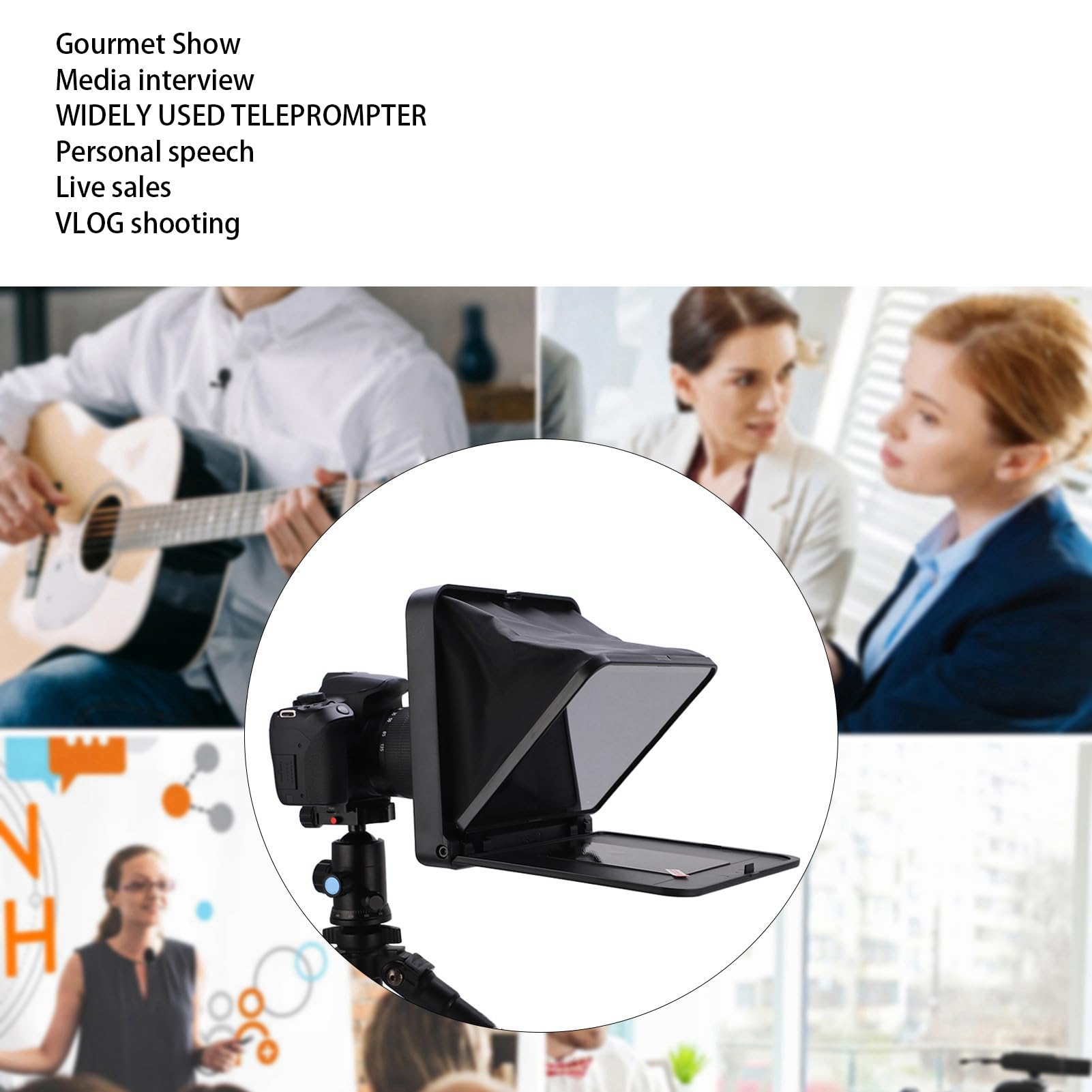 Składany Przenośny Teleprompter TC7 do Smartfona, Tabletu, Lustrzanki z Pilotem, Wysoka mobilność do Nauczania Online, Czarny