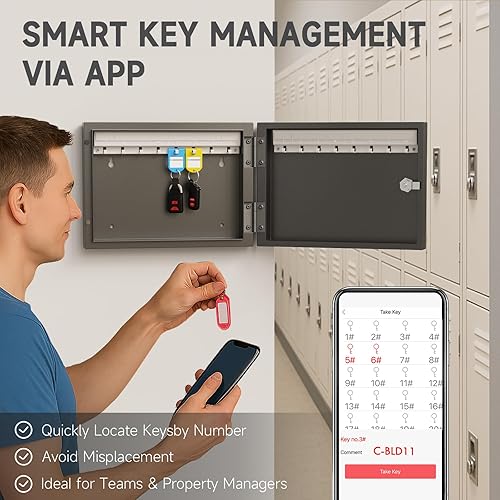 Miniatura 4 de 32 Key Lock Box,Metal Key Cabinet Organizer Wall Mount use OTP Technology Unlock,Fixed PasswordBluetooth Unlock, App Remotely Generates Pin Codes