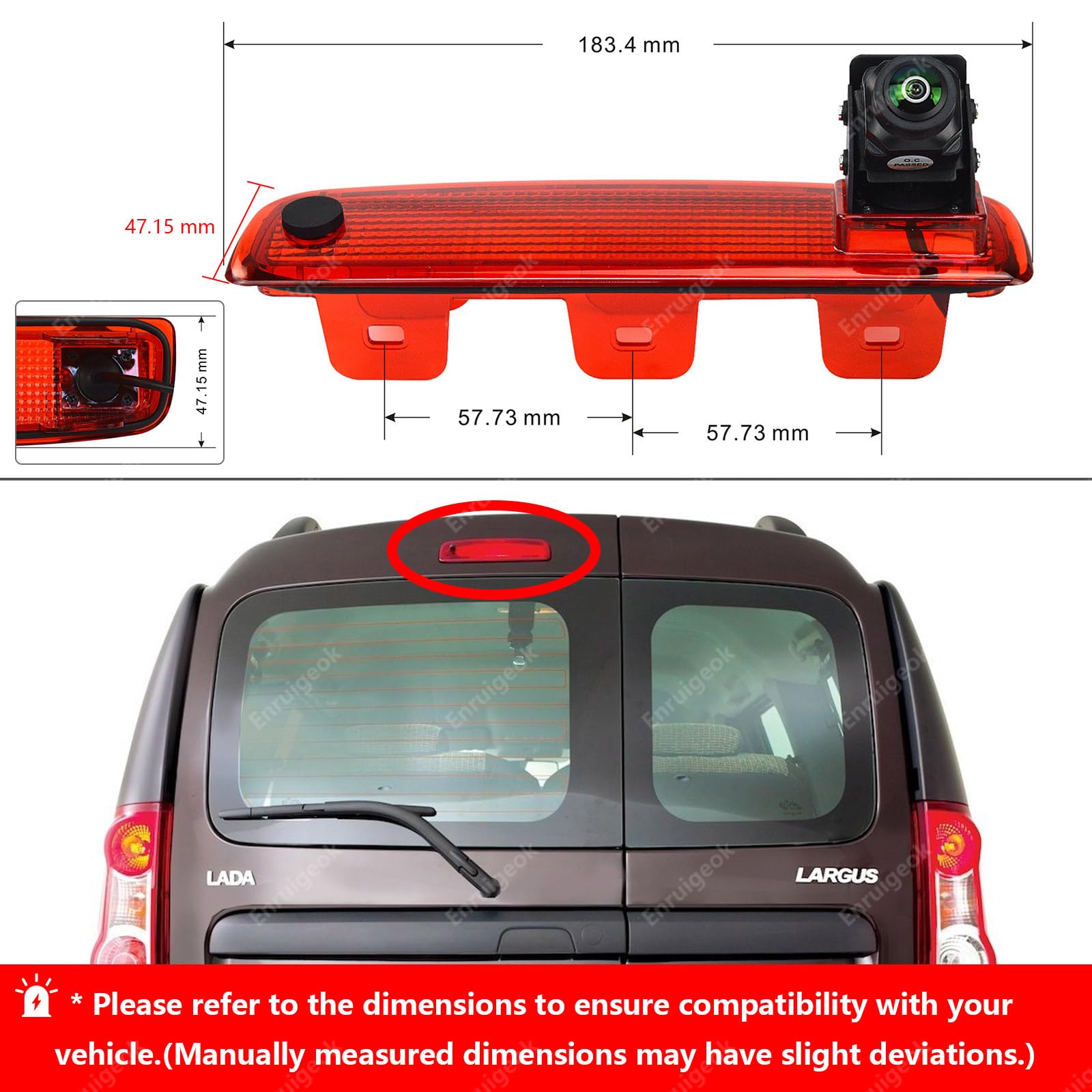 Cámara de marcha atrás HD de alto nivel para Renault Express 2021-2024, Dacia Dokker 2012-2024, repuesto original de carcasa de luz de freno con monitor de espejo de 4.3 pulgadas (kit n.º 1)
