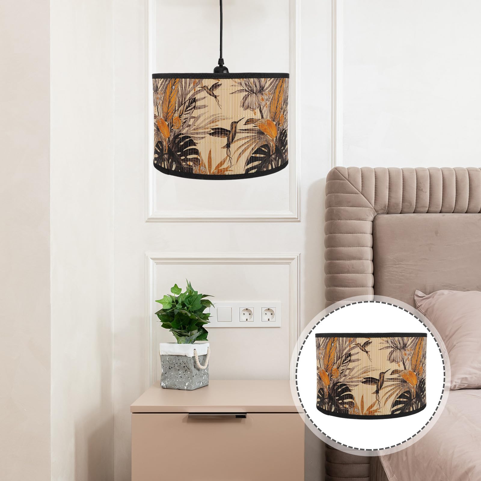 Paralume in Bambù Intrecciato per Lampada da Soffitto da 30 CM, Struttura a Ragno Clip su Tamburo, Stile Vintage, Accessori per Lampada Sospesa in Soggiorno