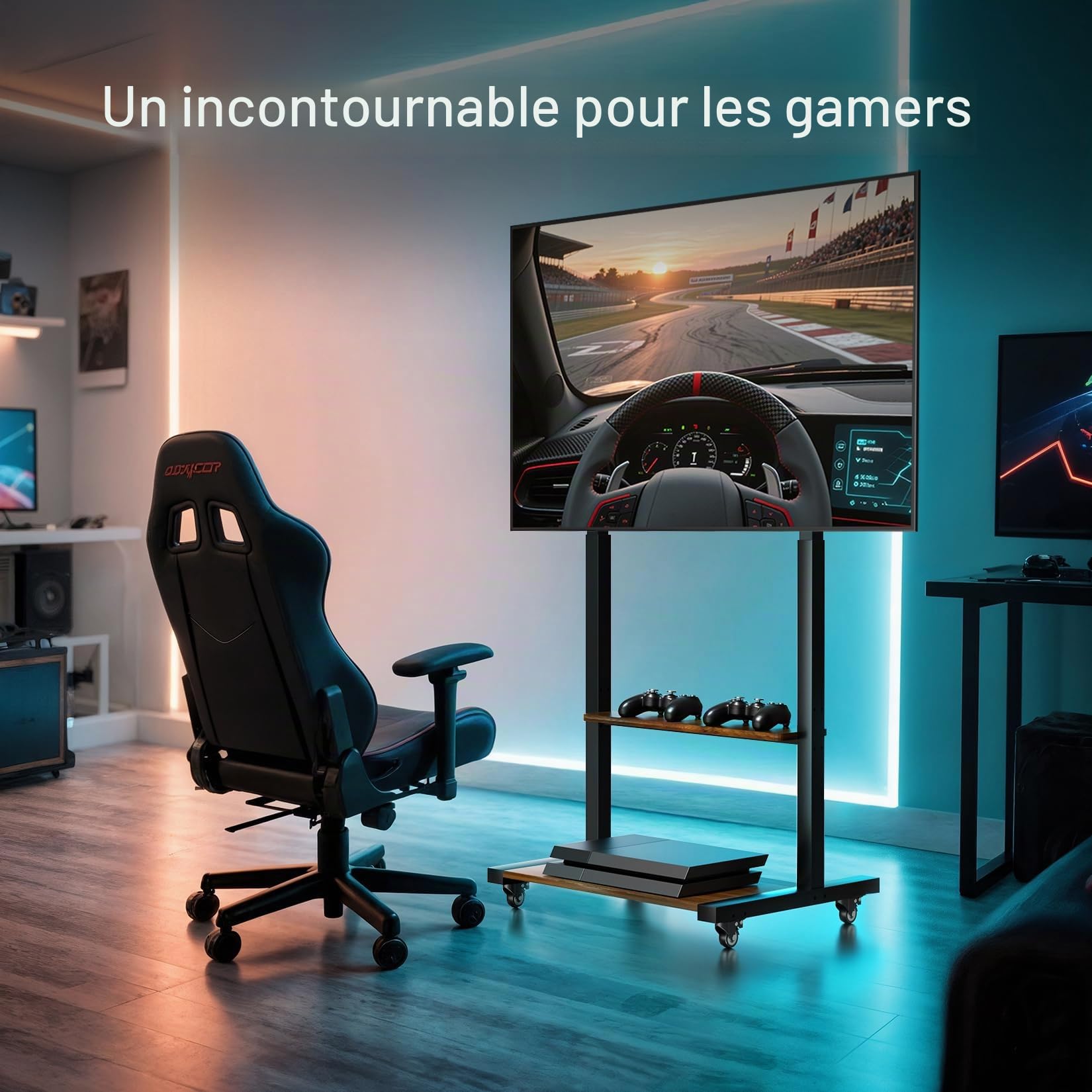 Support TV sur Pied avec roulettes: Meuble de Télévision de 40 à 100 Pouces pour Télé Écran LED OLED LCF Jusqu'à 50kg Support Télévisateur Hauteur Réglable160-195cm Max VESA 800x600mm