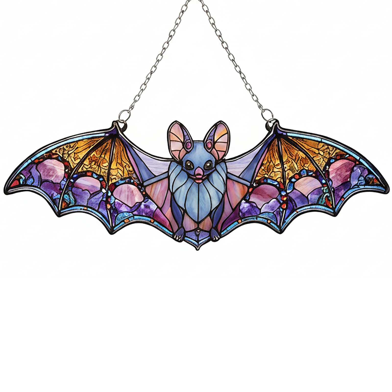 Bat Car Hanging Ornament, Stained Glass Style Bat Suncatcher, Gothic Rear View Mirror Decor, Halloween Bat Window Hanging, Witchy Gifts for Goth Women(Bat 4)
