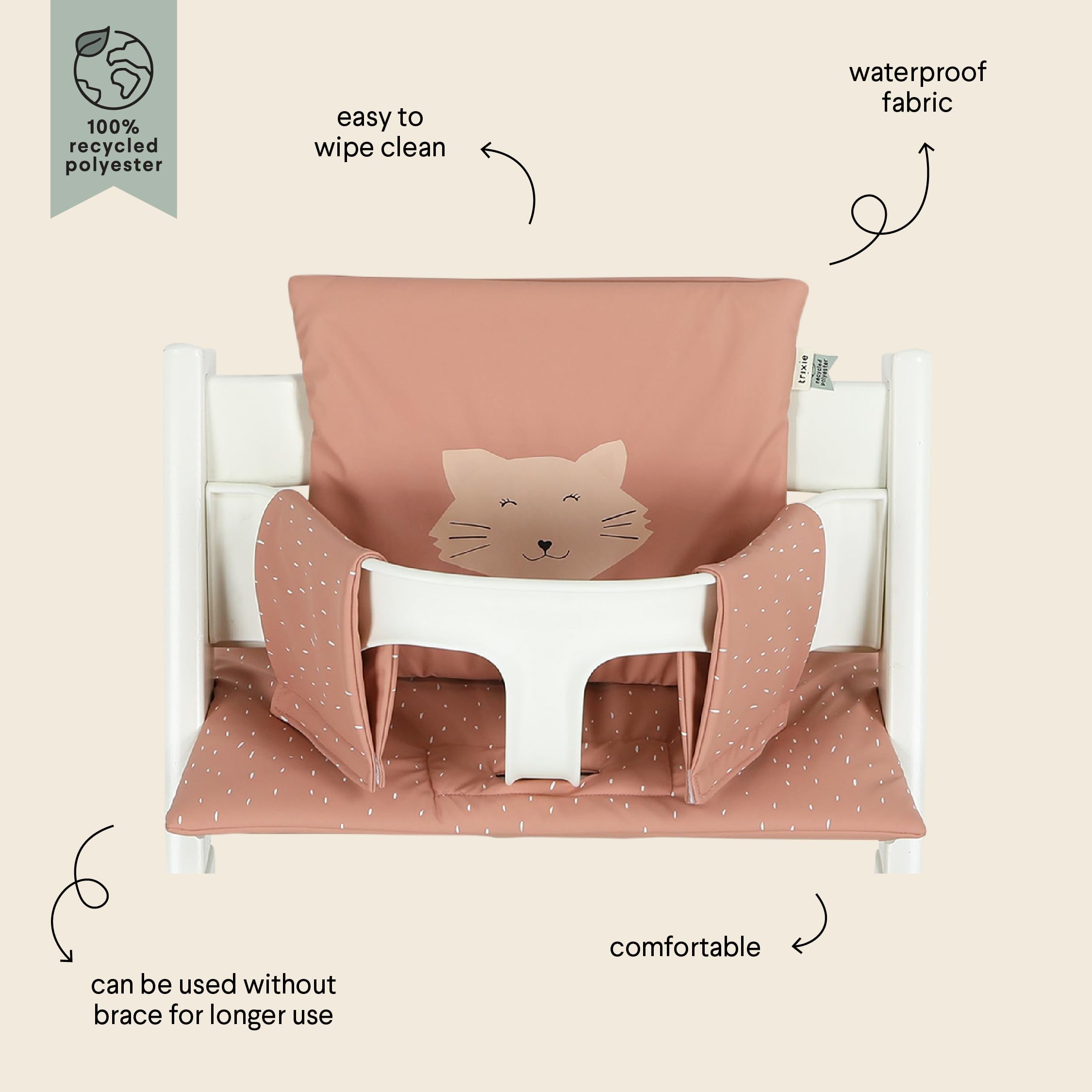 Trixie - High Chair Cushion - Mrs. Cat - Waterproof - Easy to Clean - 100% Recycled Polyester, pink - Image 2