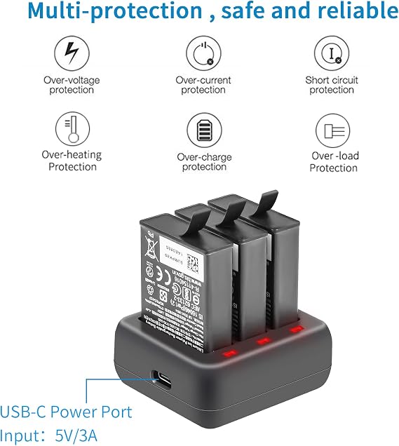 Hanatora Battery Charger for DJI Osmo Action 3 4,Charge Three Batteries | Raqid Charging Hub Accessories