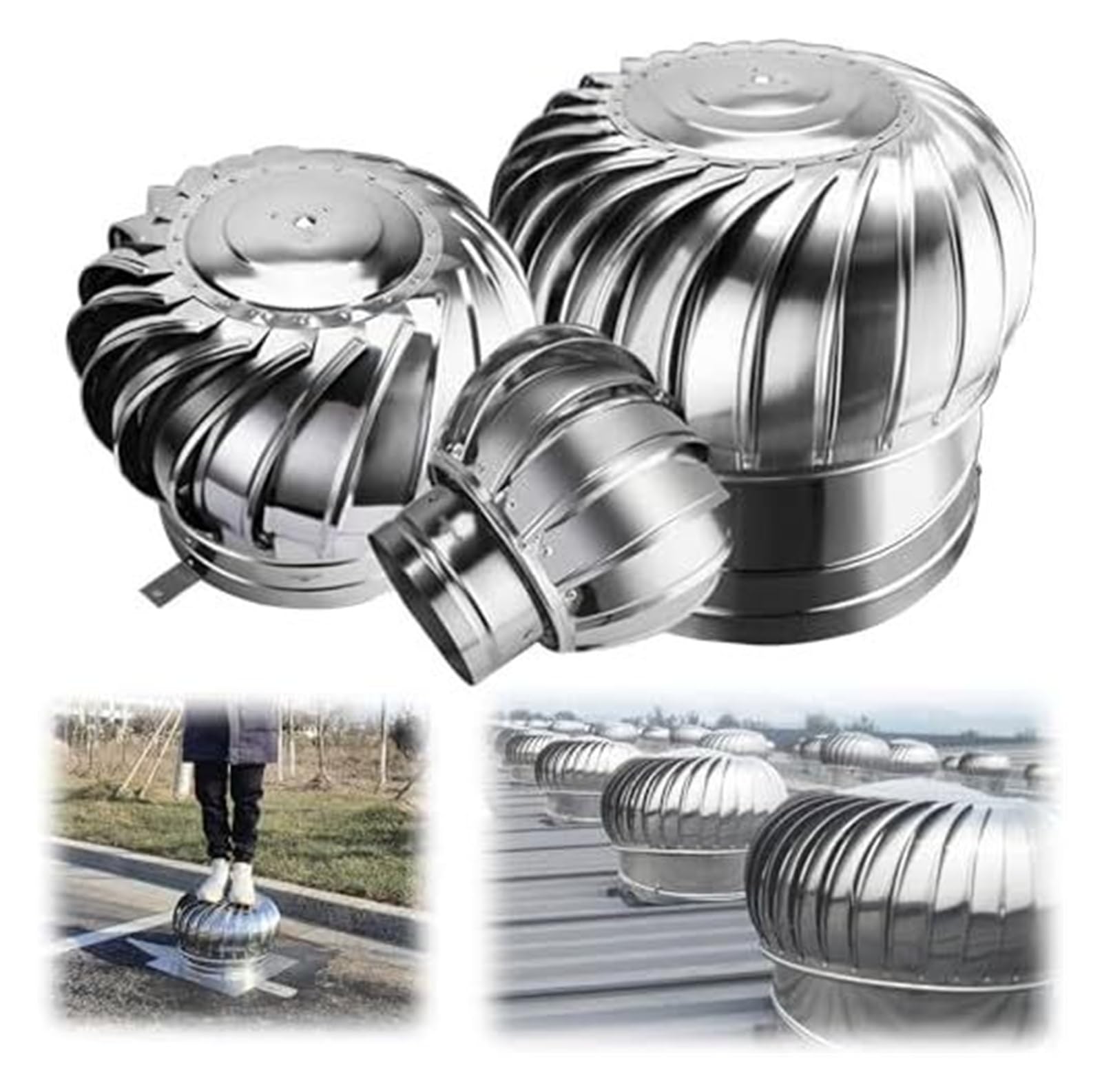 Rotating Chimney Cowl Cap, Stainless Steel Roof Ventilator Turbine Vent Exhaust Cap - 4.3-15.7in(160mm/6.3in)