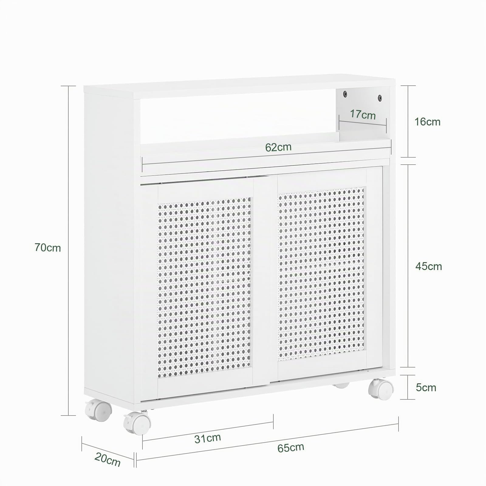 SoBuy Mobile Bagno Stretto con Ruote Salvaspazio Ripiani Regolabili | 20x70x65cm Armadietto Bagno Porta Carta Igienica in Legno per Piccoli Spazi, Bianco, BZR119-W
