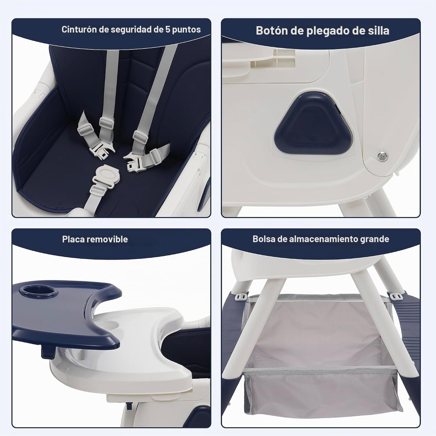 Trona bebé Plegable 3 en 1, 3 Posiciones, Reclinable con Ruedas y Doble Bandeja Extraíble, Asiento Reposapiés con Estante para Juguetes, Altura Regulable para Bebés de 6+ Meses