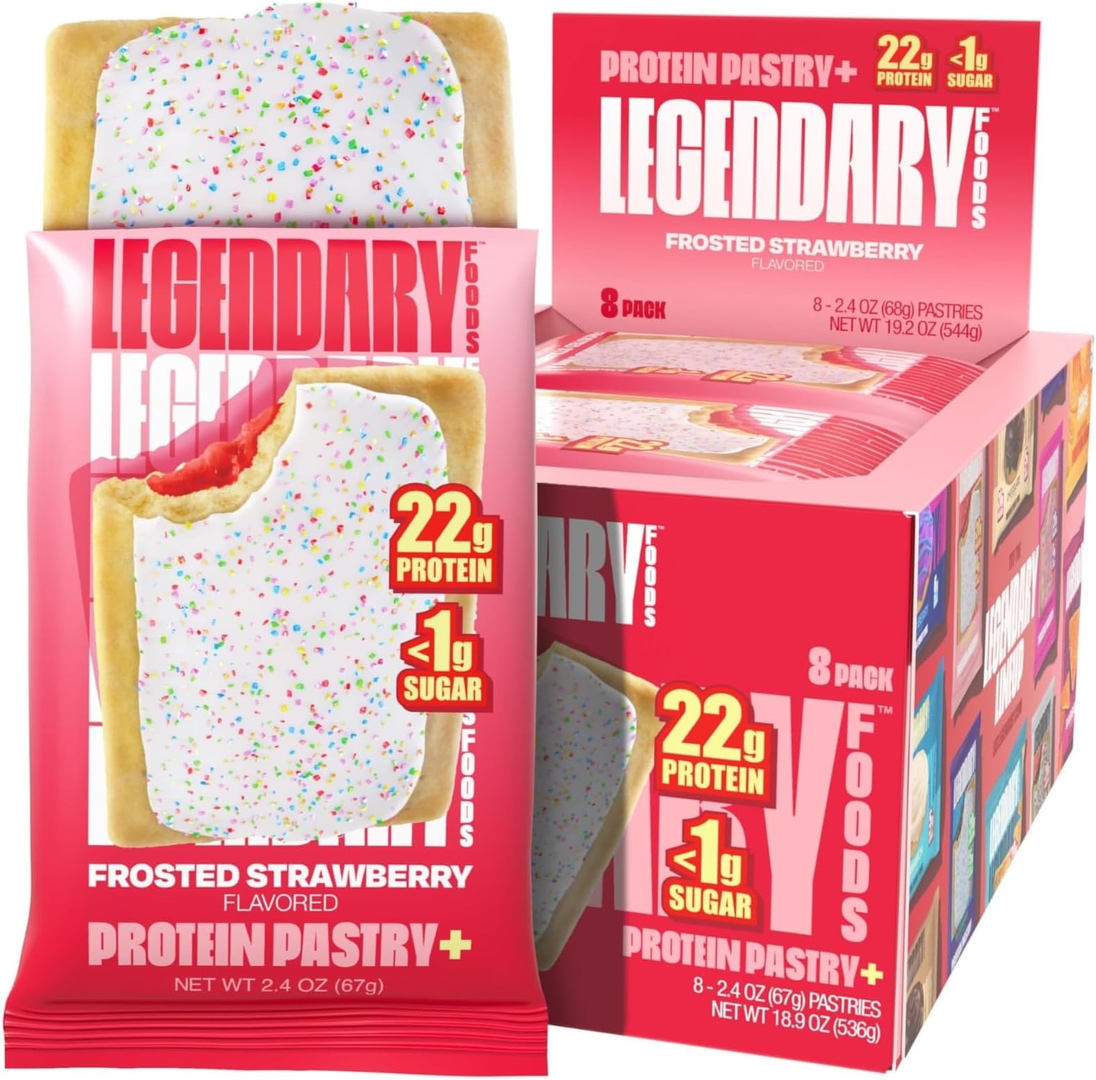 Legendary Foods 22G Protein Pastry+ Premium Low Carb Meal Replacement Bar - Low Glycemic & Gluten Free Protien Snacks - Healthy Keto Snack Box, 8X Energy Bars