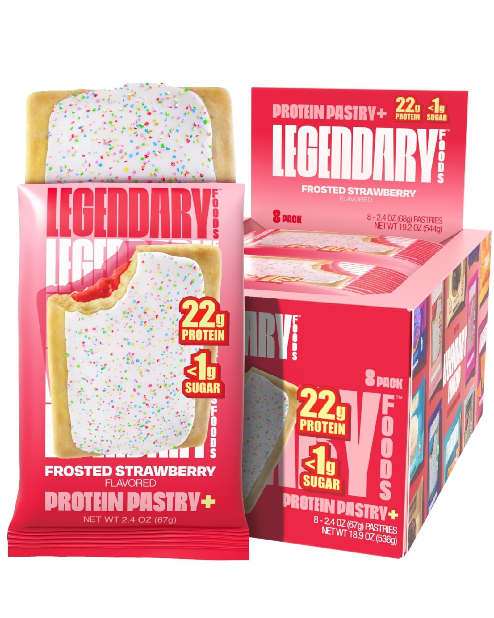 22g Protein Pastry 0g Added Sugar, Low Carb, Gluten Conscious, Keto Snack, Ideal for Glucose Management, Includes Whey Protein Isolate, 8 Pack Frosted Strawberry