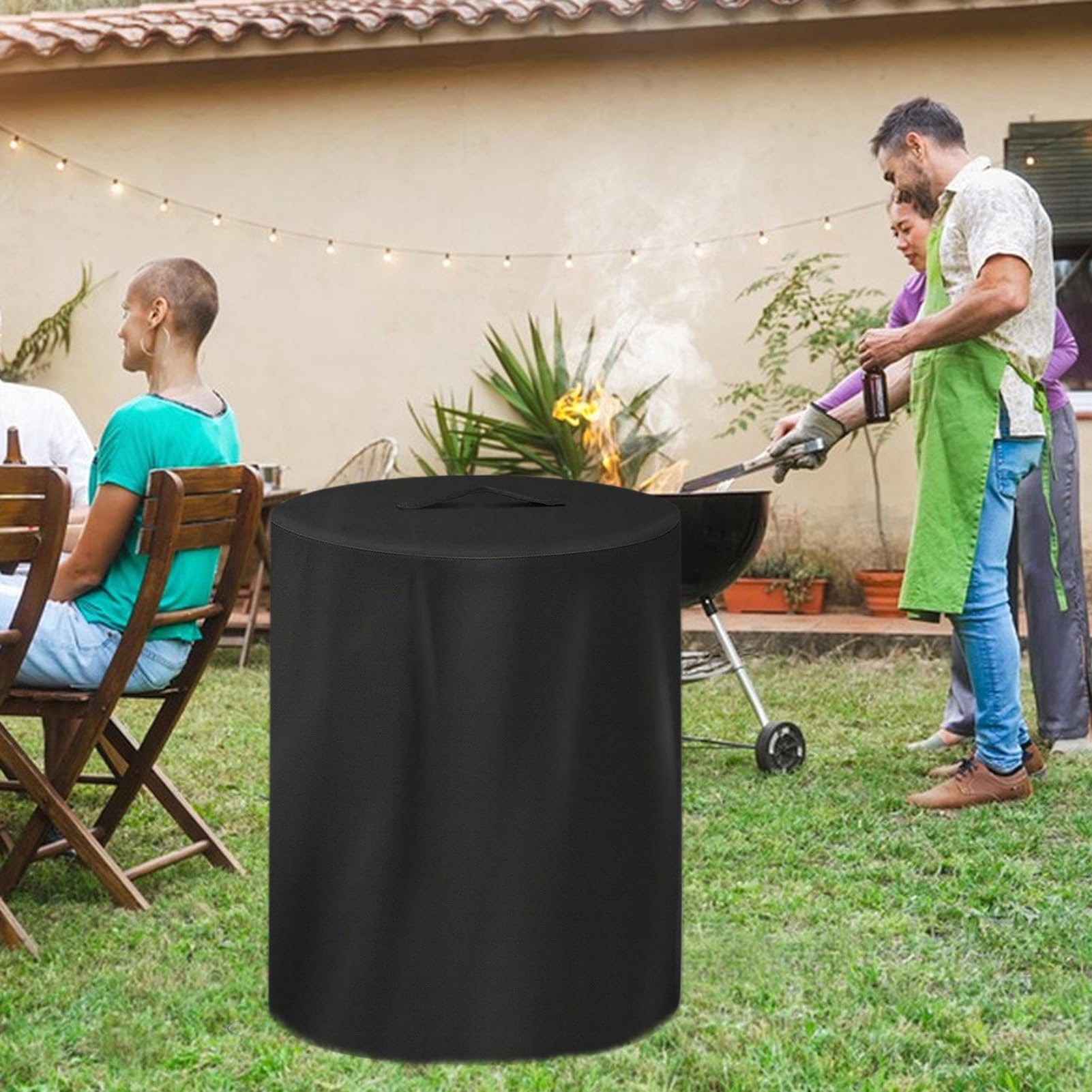 Housse de protection pour brasero 62x80 cm - Housse ronde en tissu Oxford avec cordon de serrage et fermeture sécurisée, protection anti-poussière pour cour, jardin, pelouse
