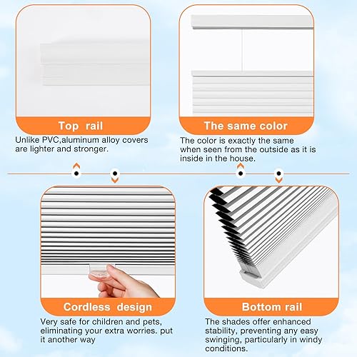 Miniatura 3 de Persianas celulares opacas con una sola celda de 1.5 pulgadas para oficina en casa, dormitorio, sala de estar, baño, persianas plisadas para