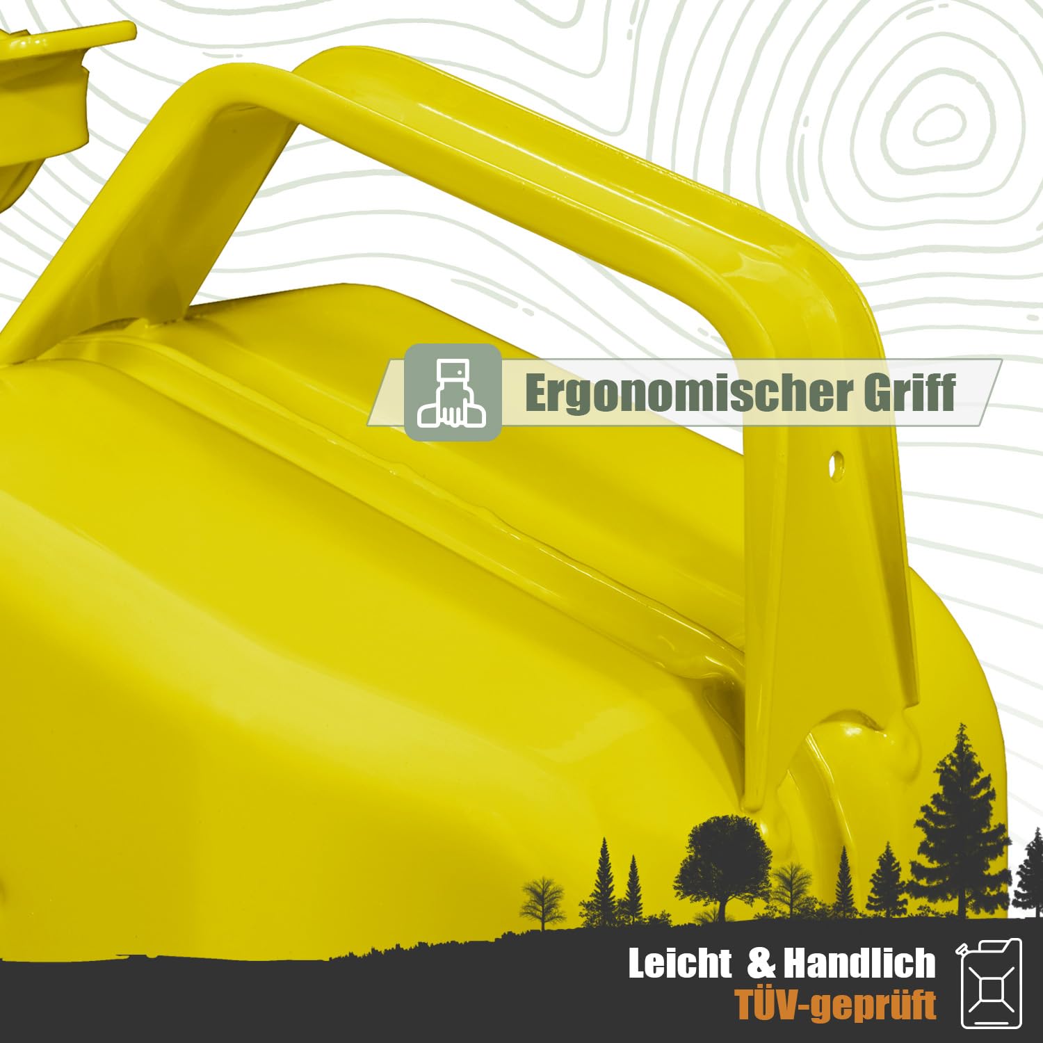 Benzinkanister 5L Metall 5 Liter Kanister für Benzin Diesel Kraftstoffkanister mit Entlüftung Reservekanister (Gelb, lackiert)