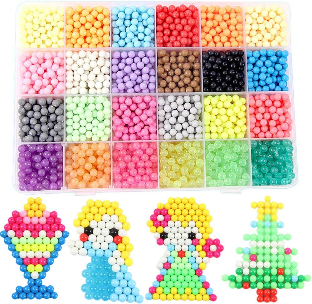 U-HOOME Fuse Beads, 24 Colors Water Spray Beads Set 3000 Beads Refill Compatible with Beados Art Crafts Toys Fuse Beads for Kids Beginners Complete Set