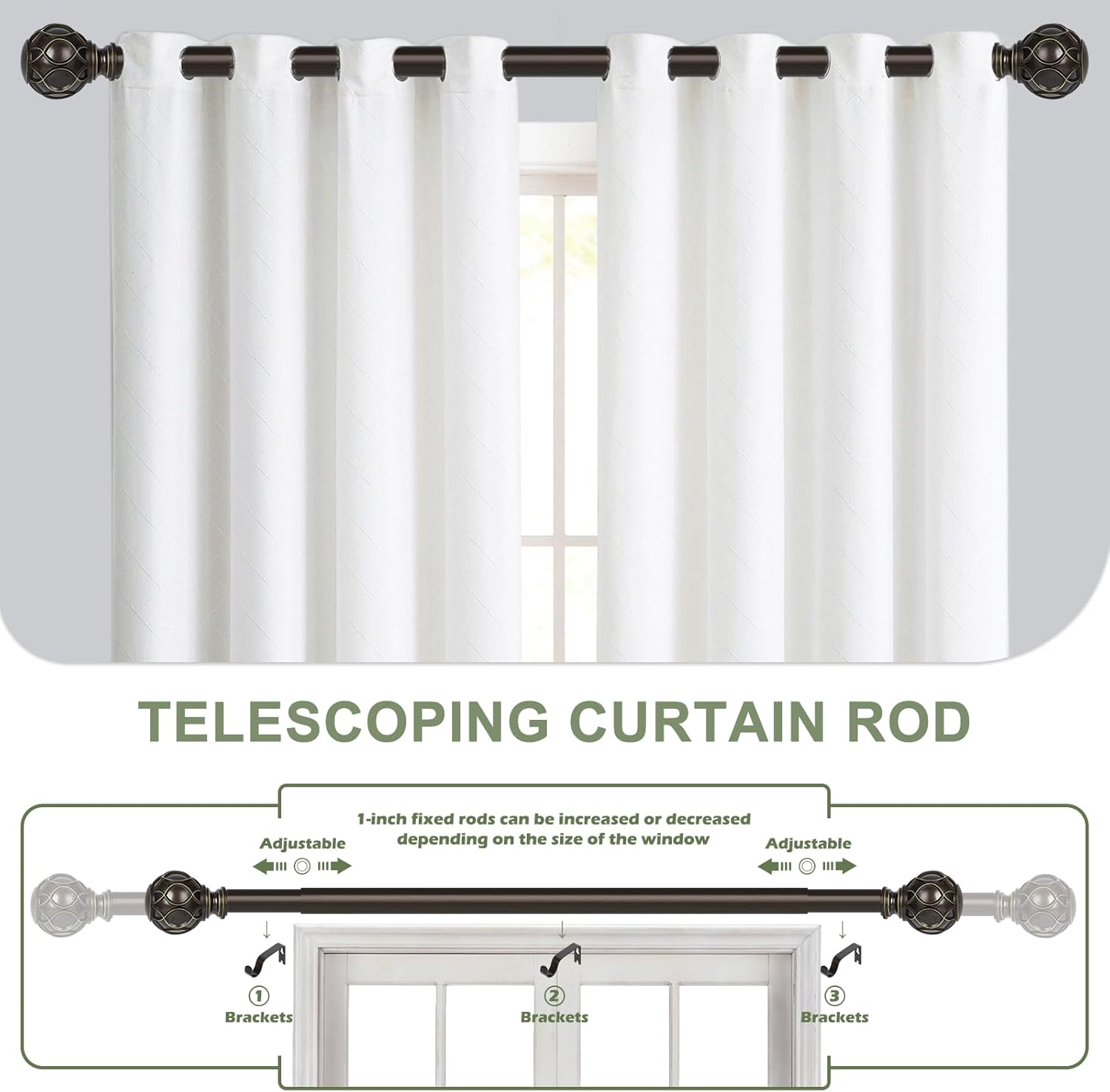 Bronze Curtain Rods for Windows:Farmhouse Boho Decorative Curtain Rod for Bedroom Living Room,Heavy Duty Adjustable Rustic Drapery Rods Set with Vintage Coastal Finials,Antique Bronze 36-88"