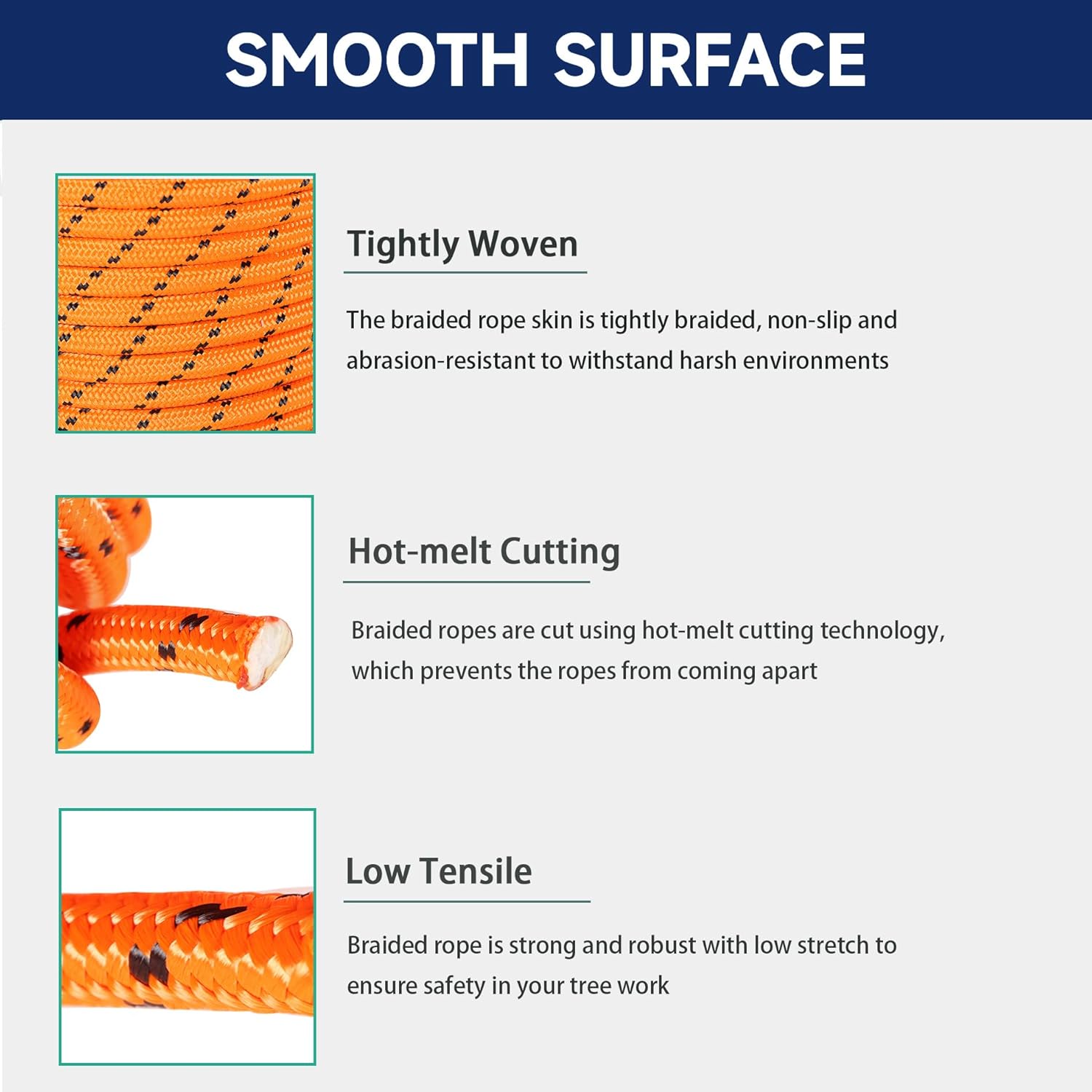 1/2 Inch by 150 Feet Double Braid Polyester Arborist Rigging Rope, High Strength Rope Sling for Tying Goods, Clothesline, Swing(Orange)