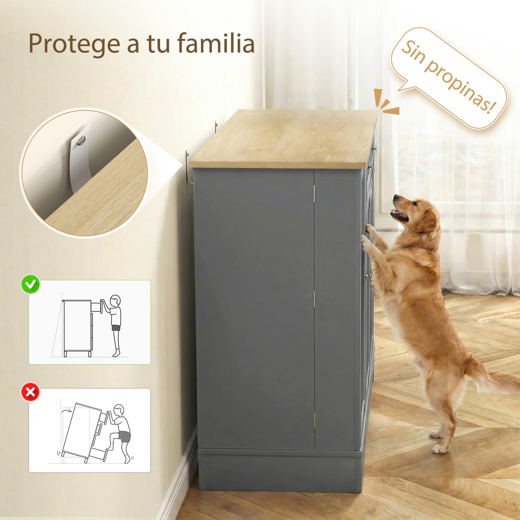 HOMCOM Aparador de Cocina, Armario de Cocina con 3 Estantes de Puerta, 1 Cajón, Estantes Ajustables, Aparador para Comedor, 105x40x83 cm, Gris