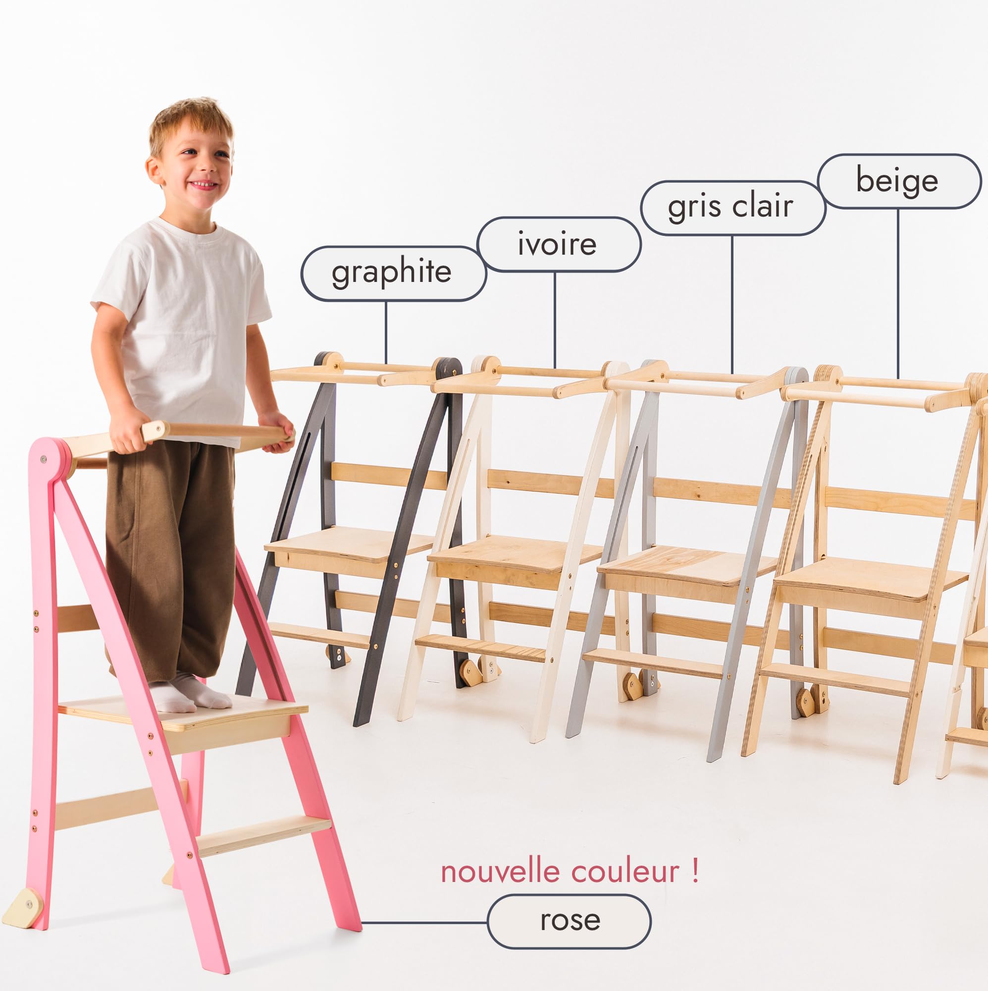 Goodevas Montessori Leader en bois - Gain de place - Échelle d'apprentissage pliable - Tabouret pour enfants - Escalier pliable pour enfants - Échelle d'apprentissage avec protection anti-basculement