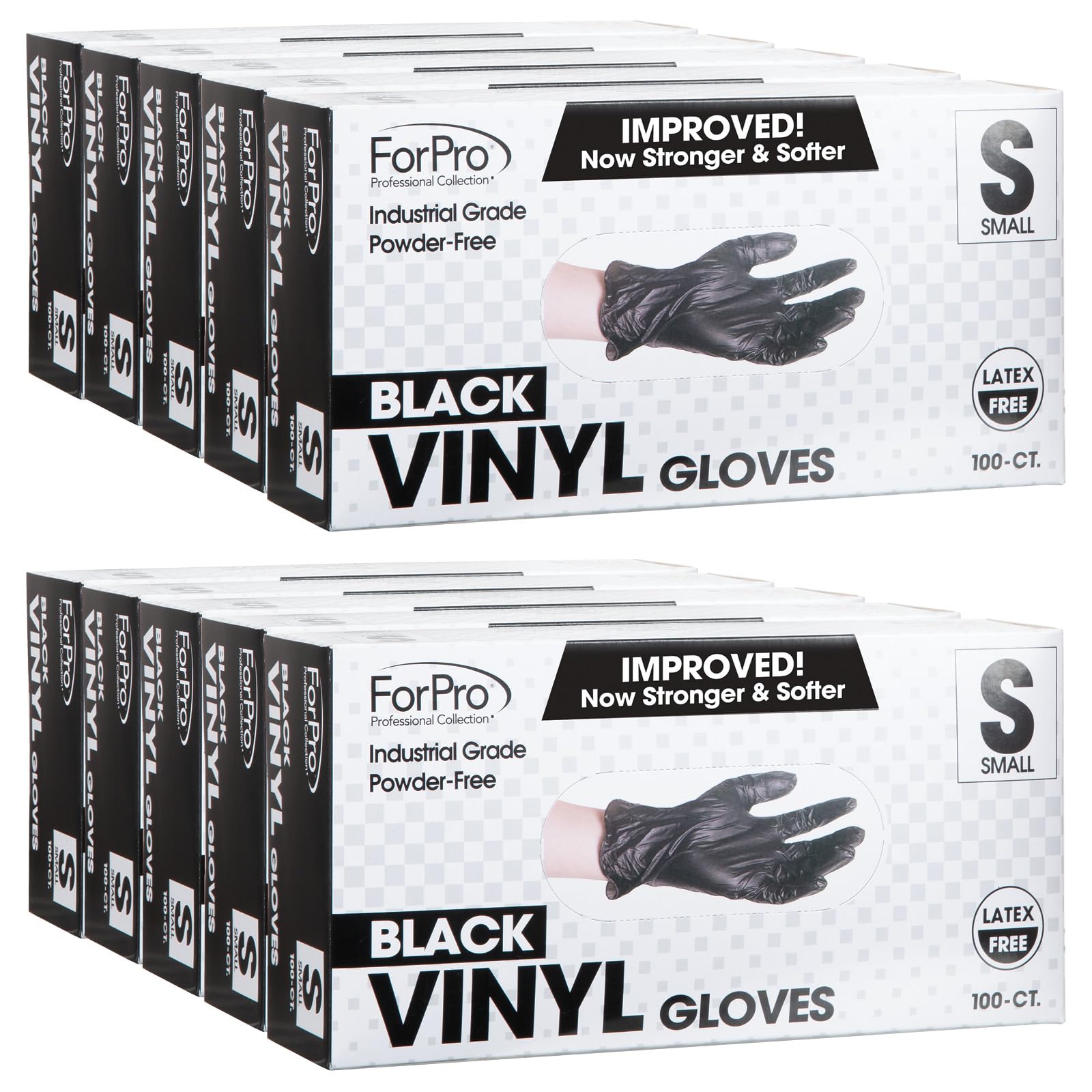 ForPro Professional Collection Disposable Vinyl Gloves, Black, Industrial Grade, Powder-Free, Latex-Free, Non-Sterile, Food Safe, 2.75 Mil. Palm, 3.9