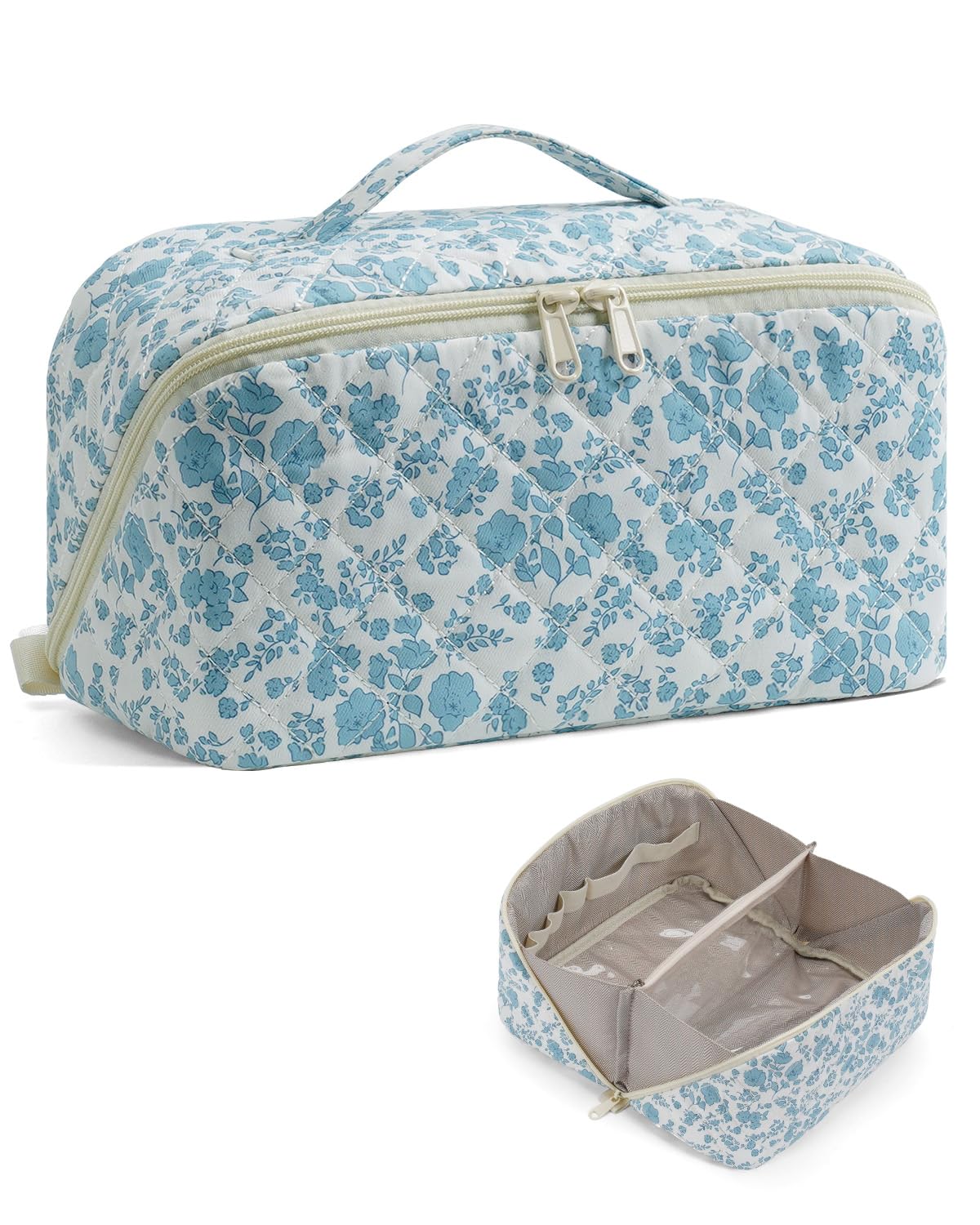 Wandering Nature Beauty Case Donna da Viaggio Impermeabile – Trousse Make Up Grande con Scomparti e Tasca Pennelli, Borsa Trucco Elegante con Manico e Divisorio Trasparente – Idea Regalo Donna