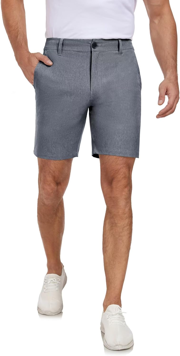 Men's Cotton Summer Beach Shorts Classic Fit Flat Front Stretch Solid Chino Golf Shorts