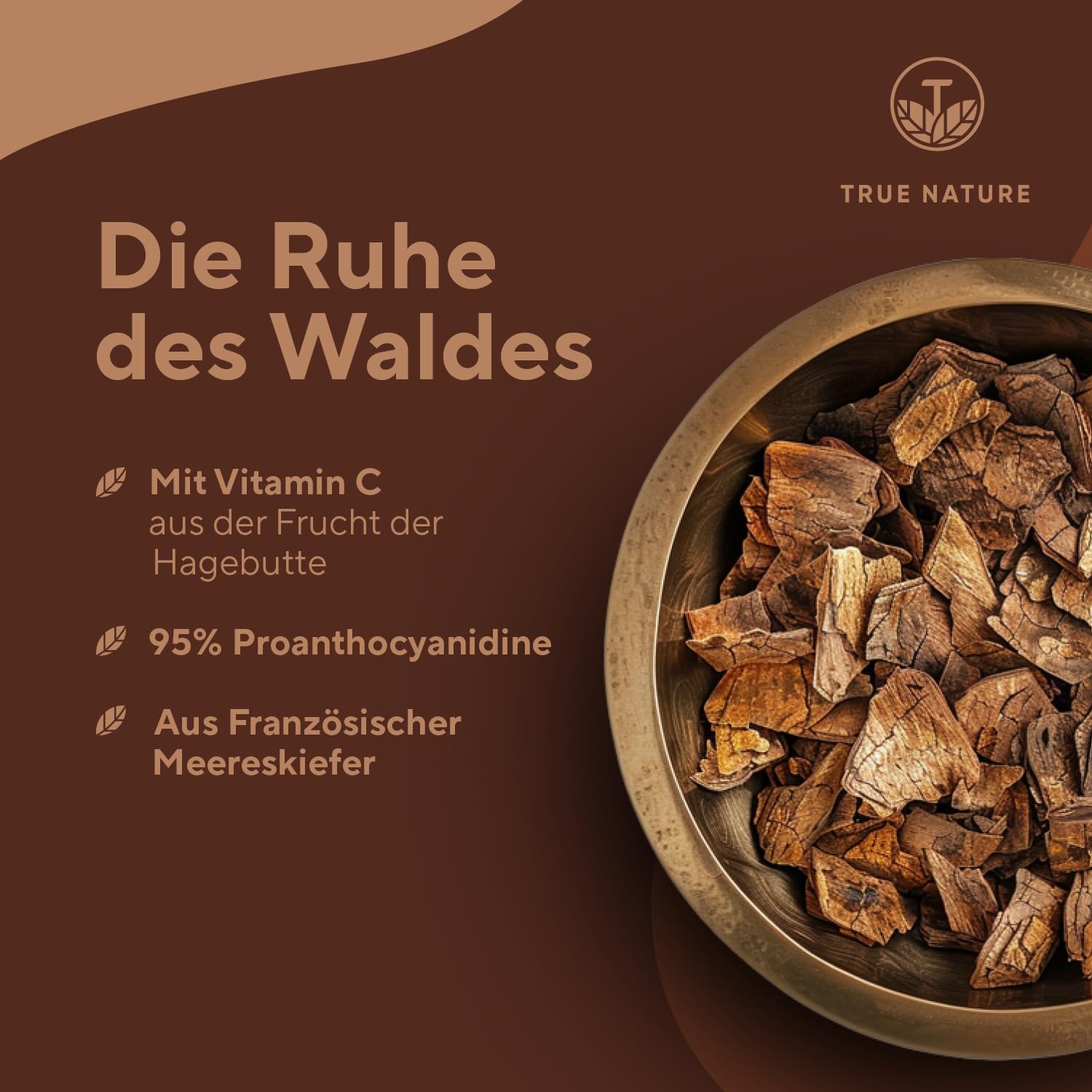 Pinienrindenextrakt Kapsel hochdosiert - 660mg für 180 Tage - Kiefernrindenextrakt mit Proanthocyanidien + natürliches Vitamin C - Premium: Französische Seekiefer - Ohne Zusätze - TRUE NATURE